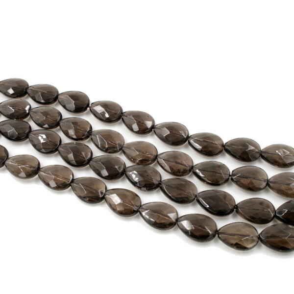 Smoky Quartz strands faceted flat drop shape size 18x13mm