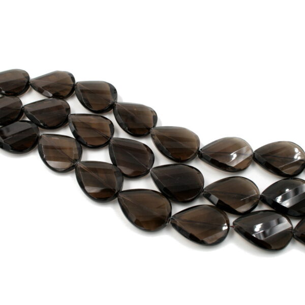 Smoky Quartz strands faceted flat drop shape size 30x22mm - Twist