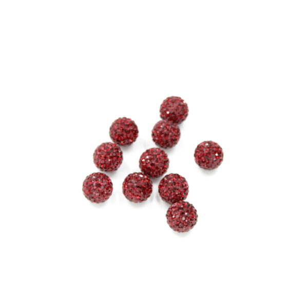 Zircon loose resin beads round shape passing hole size 14mm Ruby color
