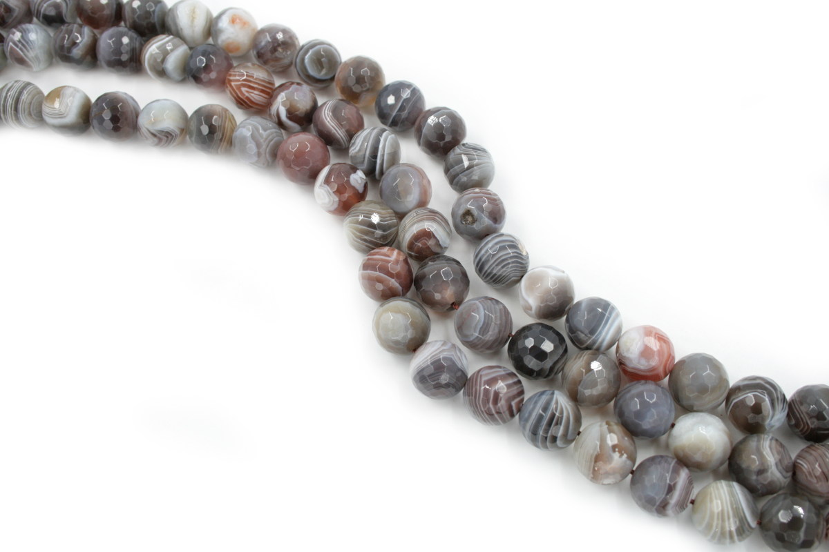 Botswana Agate strands faceted round shape size 12mm