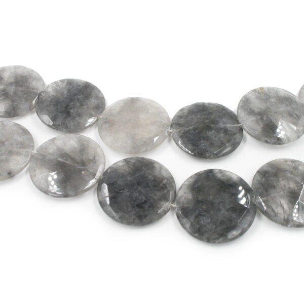 Cloudy quartz strands faceted coin shape size 40mm