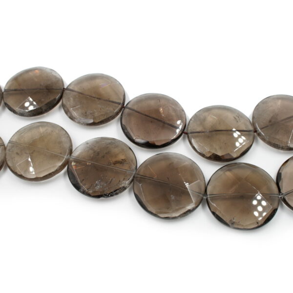 Smoky Quartz strands faceted coin shape size 35mm