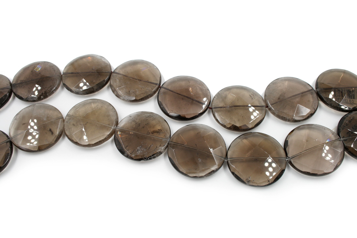 Smoky Quartz strands faceted coin shape size 35mm