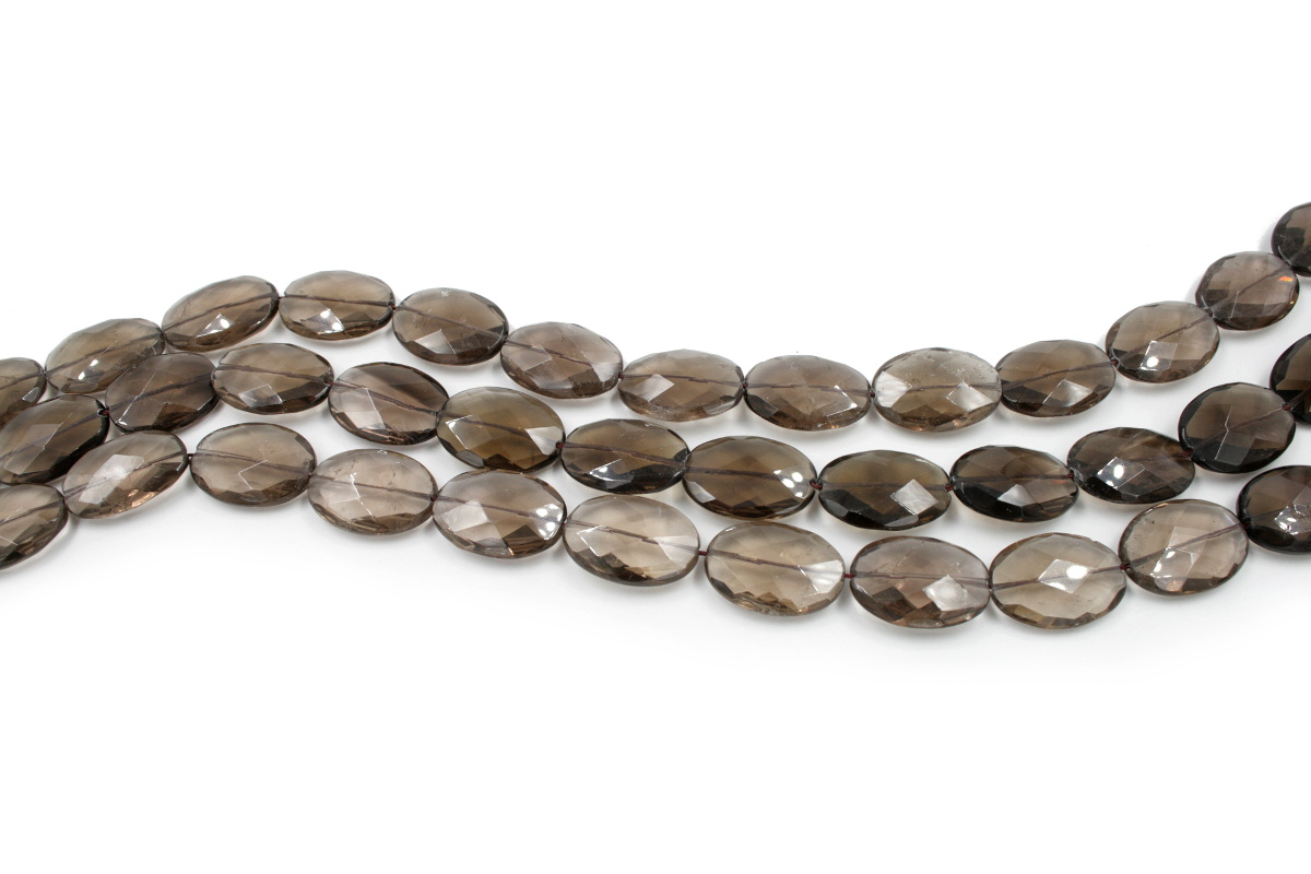 Smoky Quartz strands faceted oval shape size 25x18mm
