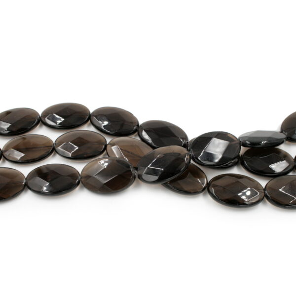 Smoky Quartz strands faceted flat oval shape size 30x20mm