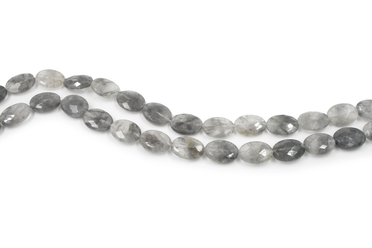 Cloudy quartz strands faceted flat oval shape size 20x15mm