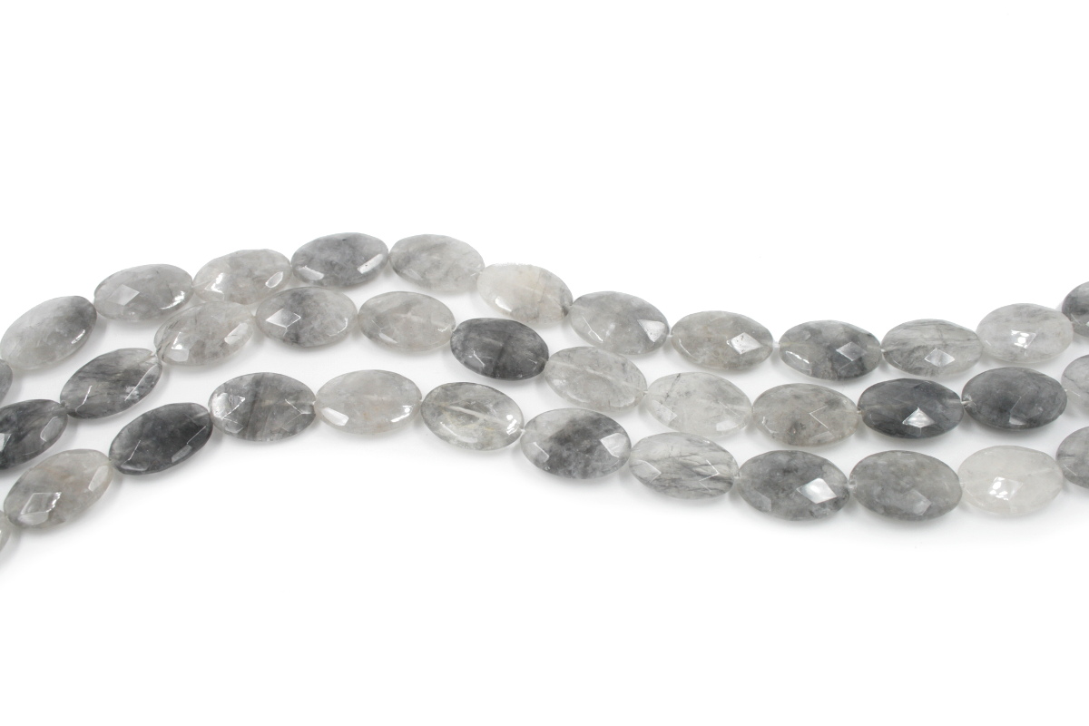 Cloudy quartz strands faceted flat oval shape size 25x18mm