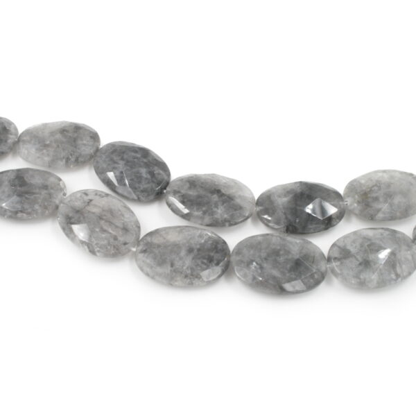 Cloudy quartz strands faceted flat oval shape size 35x25mm