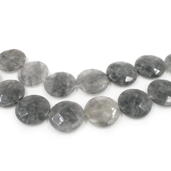 Cloudy quartz strands faceted coin shape size 35mm