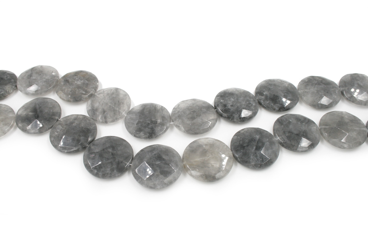 Cloudy quartz strands faceted coin shape size 35mm
