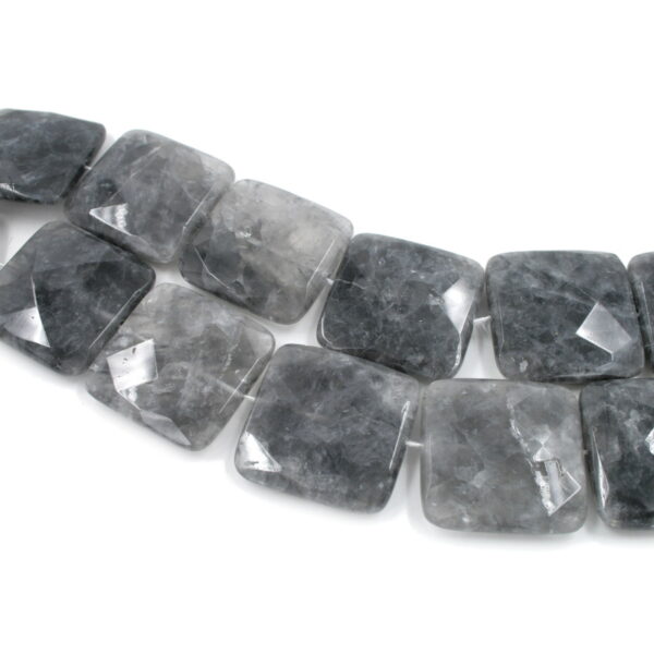 Cloudy quartz strands faceted square shape size 35mm
