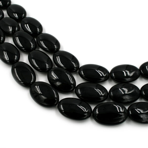 Black agate strands flat oval shape size 30x22mm