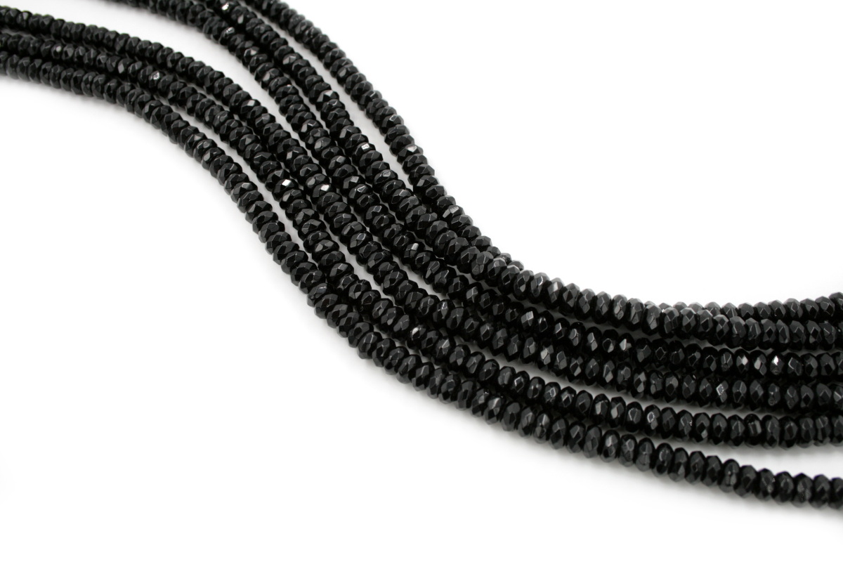 Black agate strands faceted washer shape size 6x3mm
