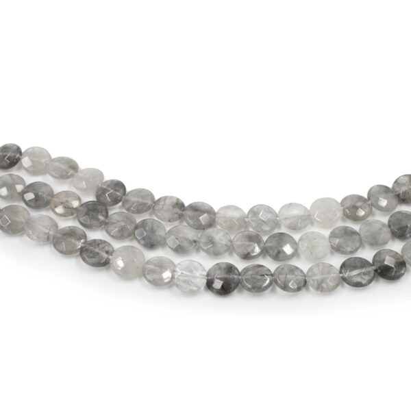 Cloudy quartz strands faceted coin shape size 12mm