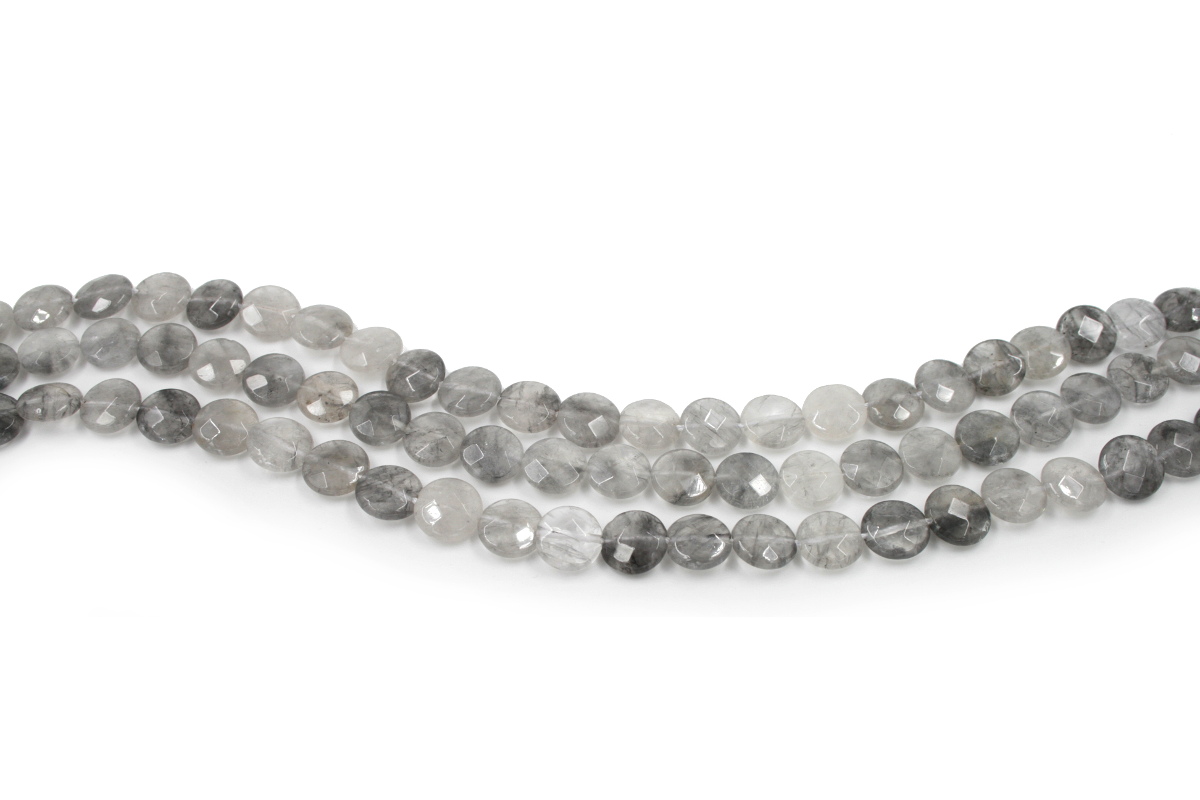 Cloudy quartz strands faceted coin shape size 12mm