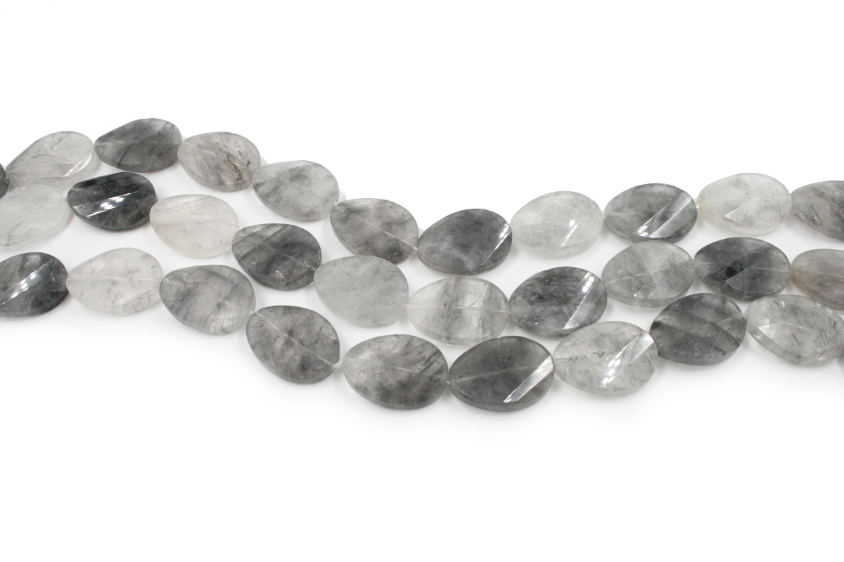 Cloudy quartz strands faceted flat twist oval shape size 30x22mm