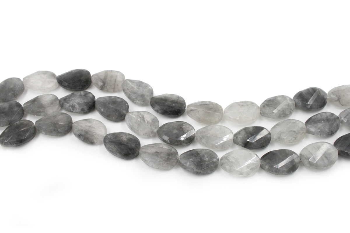Cloudy quartz strands faceted flat twist oval shape size 25x18mm
