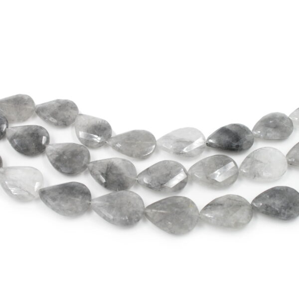 Cloudy quartz strands faceted flat twist drop shape size 30x22mm