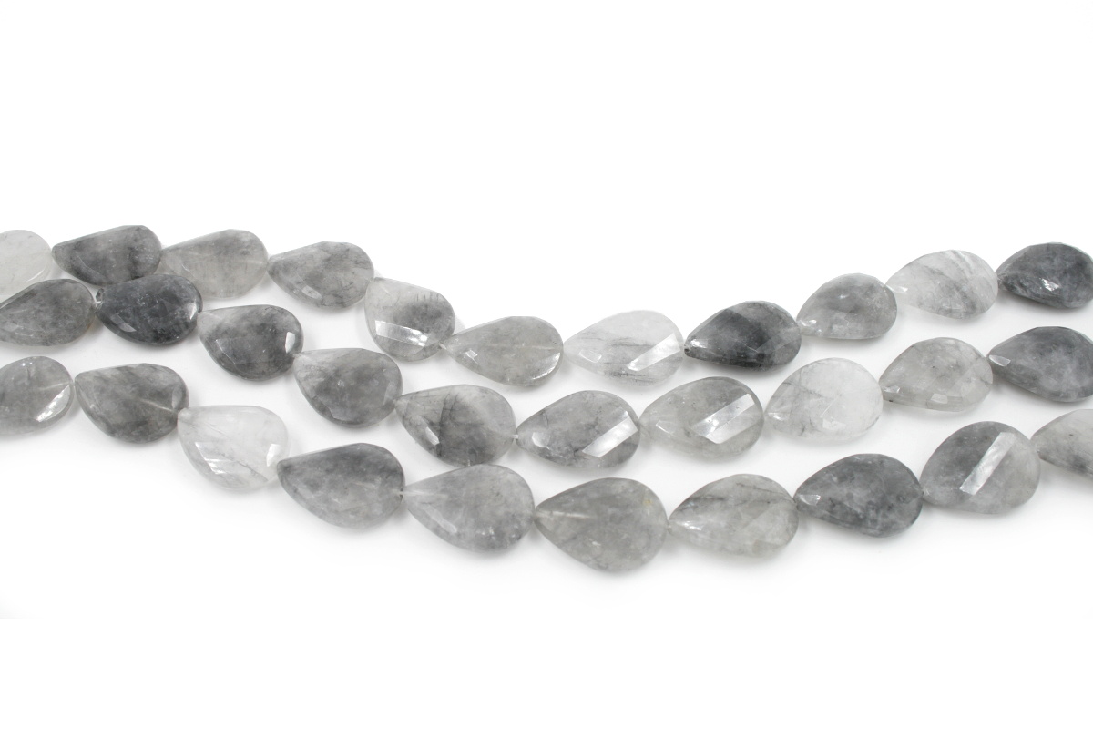 Cloudy quartz strands faceted flat twist drop shape size 30x22mm