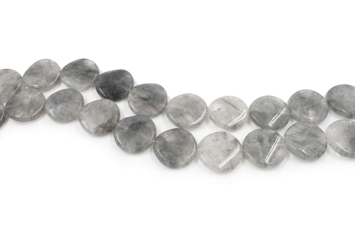 Cloudy quartz strands twist coin shape size 30mm
