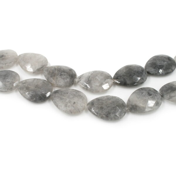 Cloudy quartz strands faceted flat drop shape size 40x30mm