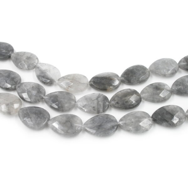 Cloudy quartz strands faceted flat drop shape size 25x18mm