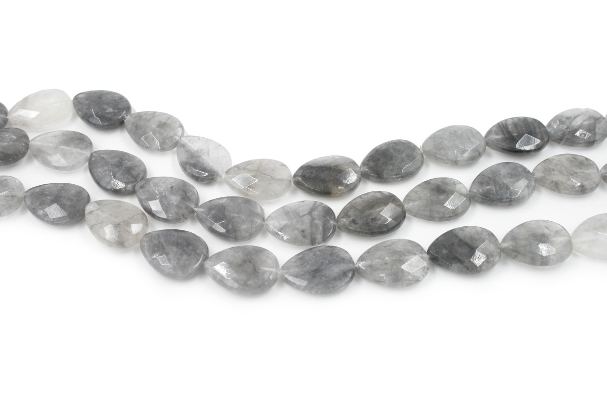Cloudy quartz strands faceted flat drop shape size 25x18mm