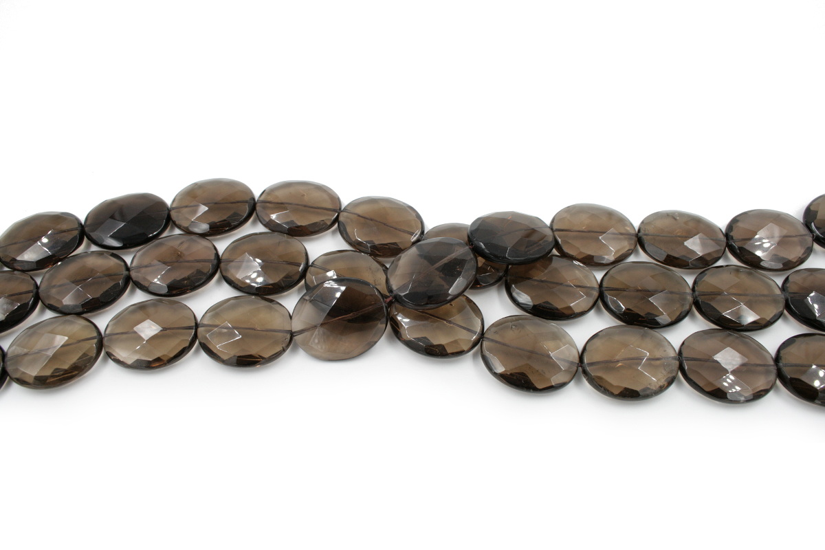 Quarzo fumè fili flat oval sfaccettati 30x25mm