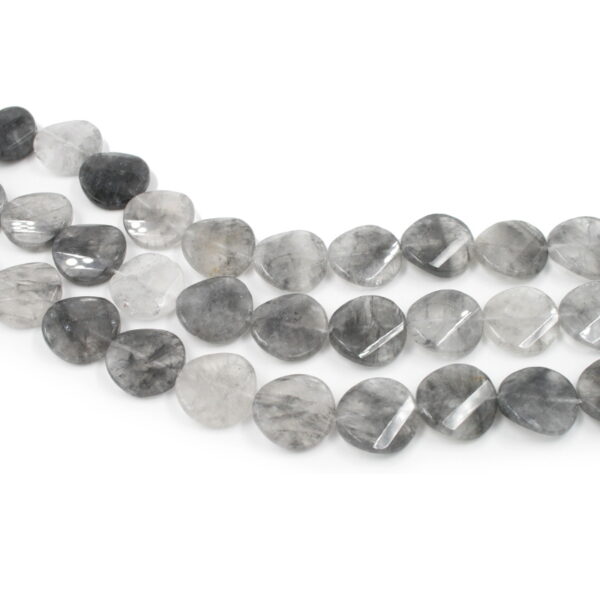 Cloudy quartz strands faceted twist coin shape size 20mm