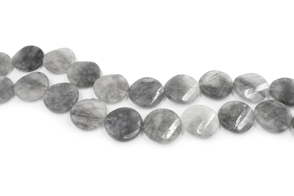 Cloudy quartz strands faceted twist coin shape size 30mm