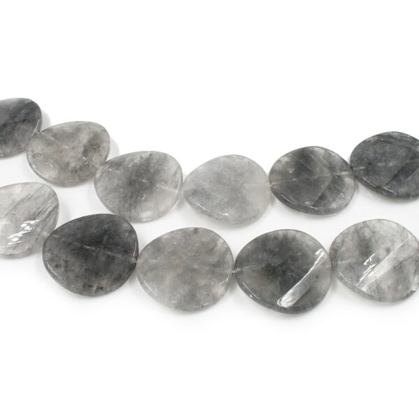 Cloudy quartz strands faceted twist coin shape size 40mm