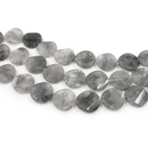 Cloudy quartz strands faceted twist coin shape size 25mm