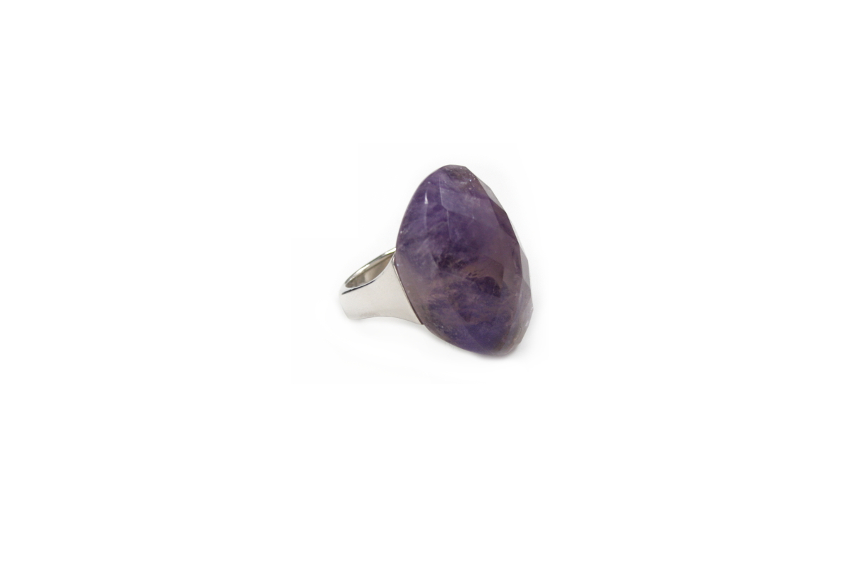 Anello in argento con spola pietra dura ovale sfaccettatata 23x30mm - Vari Colori - immagine 2