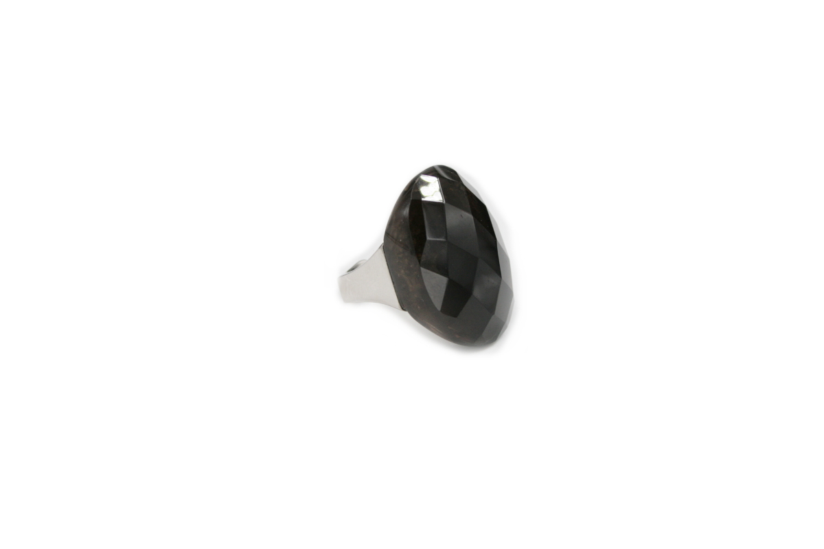 Anello in argento con spola pietra dura ovale sfaccettatata 23x30mm - Vari Colori - immagine 3