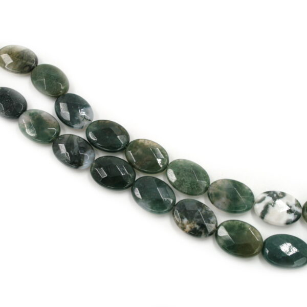 Moss Agate strands faceted flat oval shape size 40x30mm