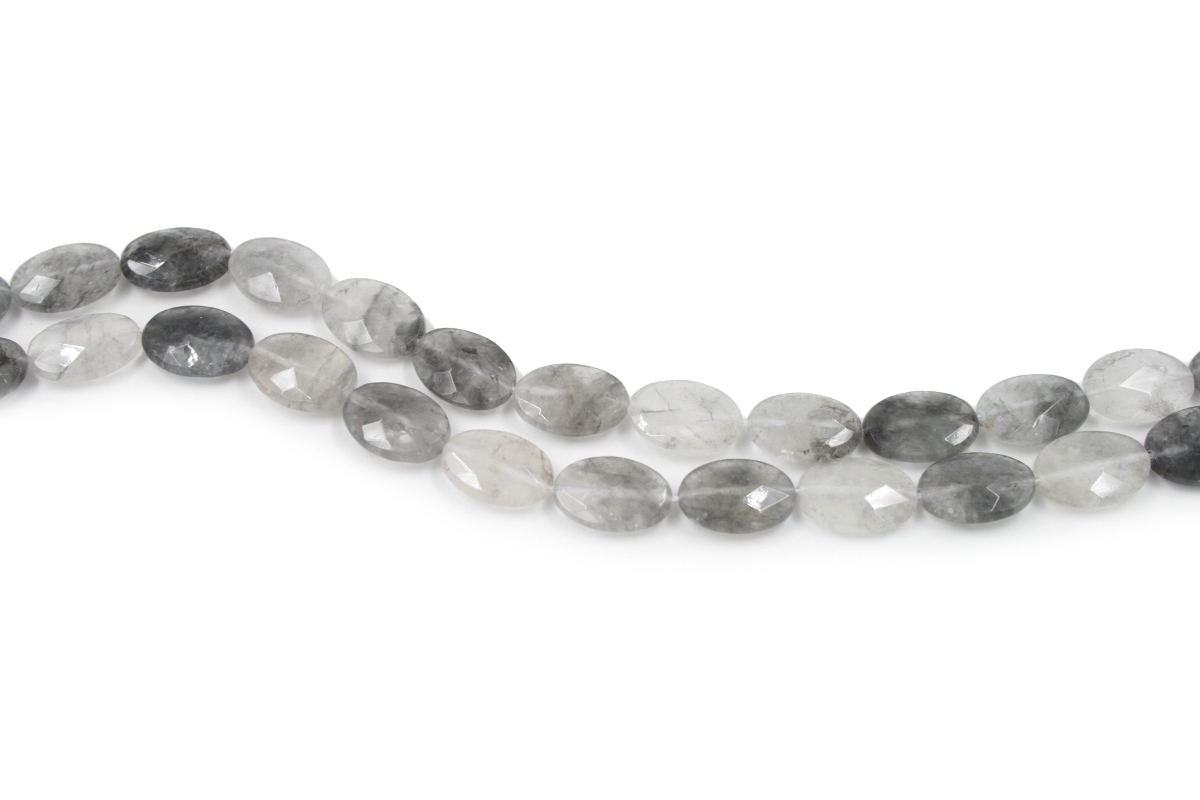 Cloudy quartz strands faceted flat oval shape size 18x12mm