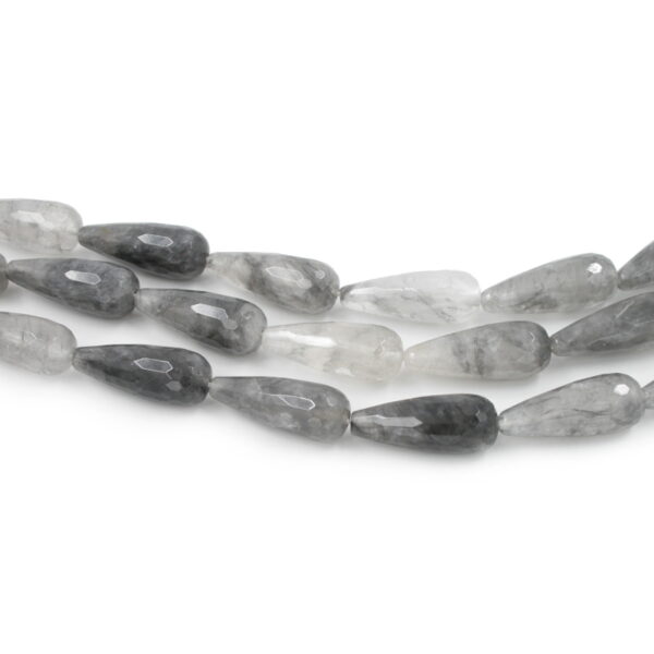 Cloudy quartz strands faceted drop shape size 30x12mm