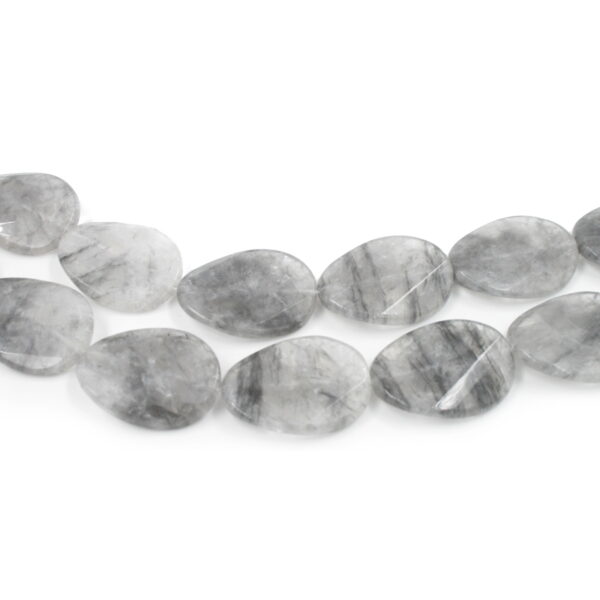 Cloudy quartz strands faceted flat twist oval shape size 40x30mm
