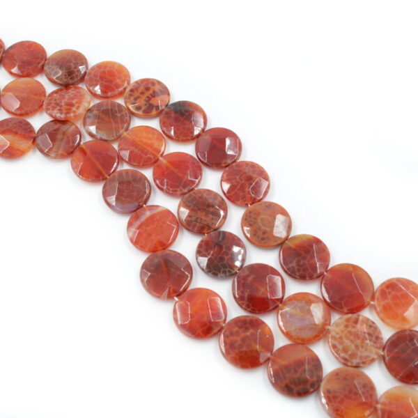 Fire agate strands faceted coin shape size 20mm