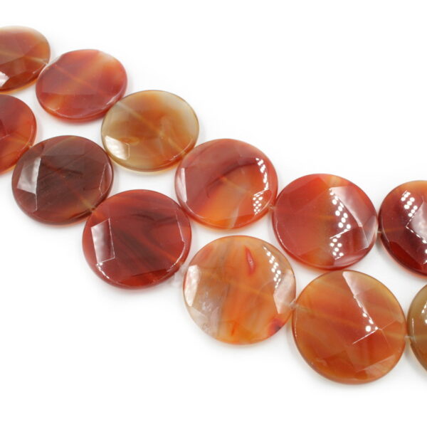 Red Agate strands faceted coin shape size 45mm - Multicolor