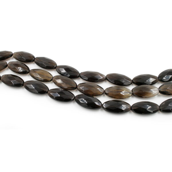 Smoky Quartz strands faceted flat oval shape size 30x15mm
