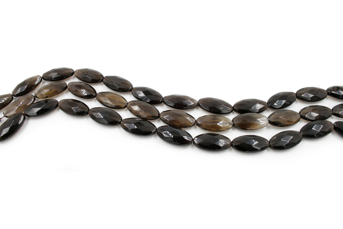 Quarzo fumè fili flat oval sfaccettati 30x15mm