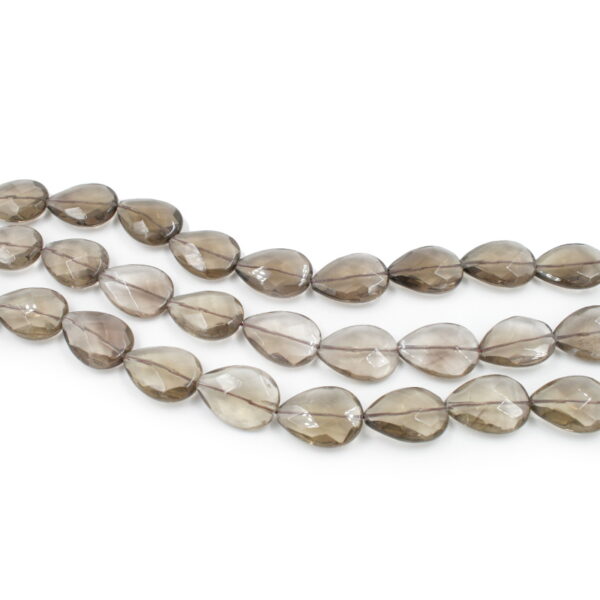 Smoky Quartz strands faceted flat drop shape size 25x18mm