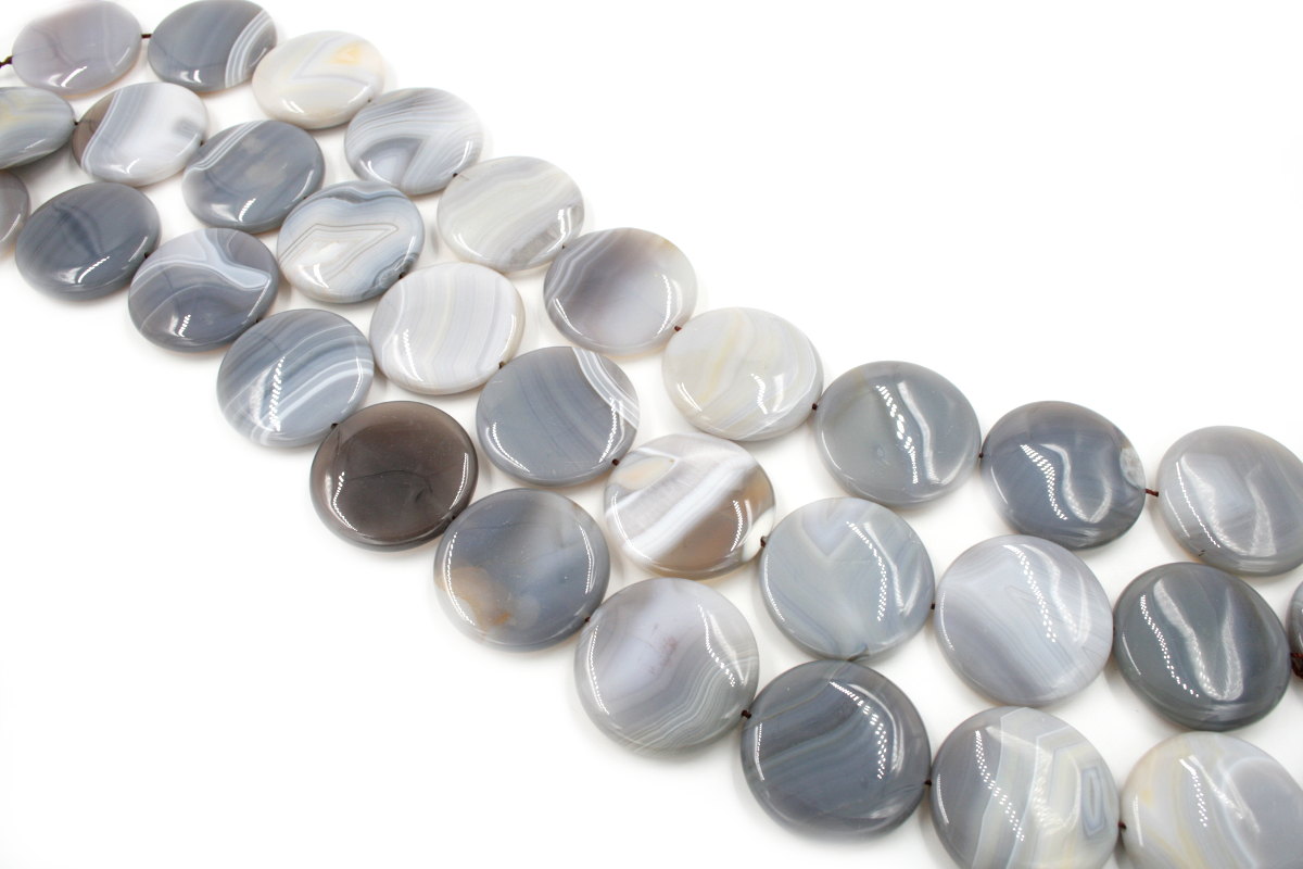 Grey Botswana Agate strands coin shape size 30mm