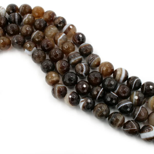 Brown Striated Agate strands faceted round beads 6mm to 18mm