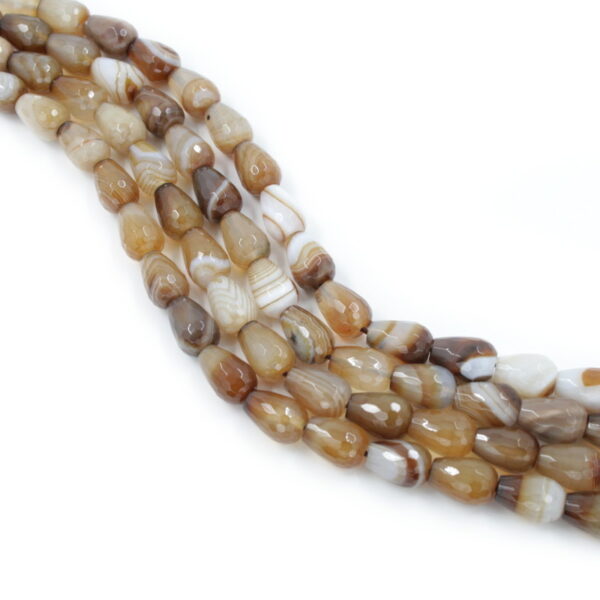 Brown striated agate strands faceted drop shape size 14x10mm