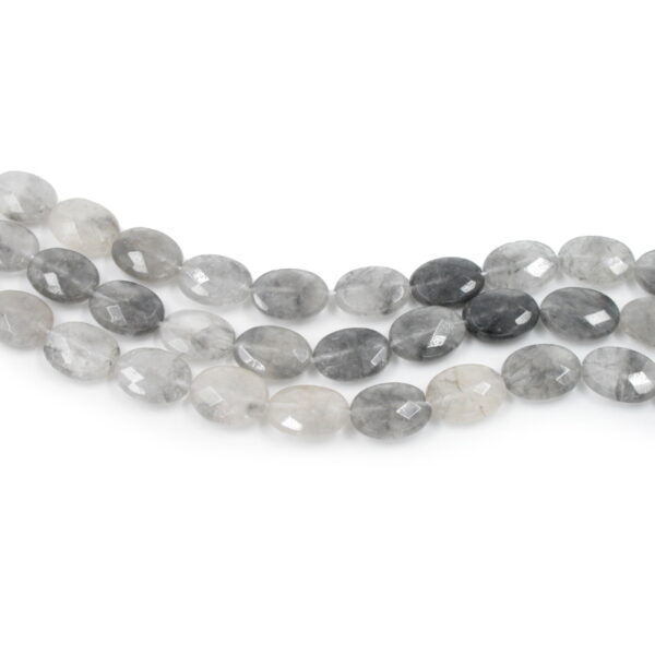 Cloudy quartz strands faceted flat oval shape size 16x12mm