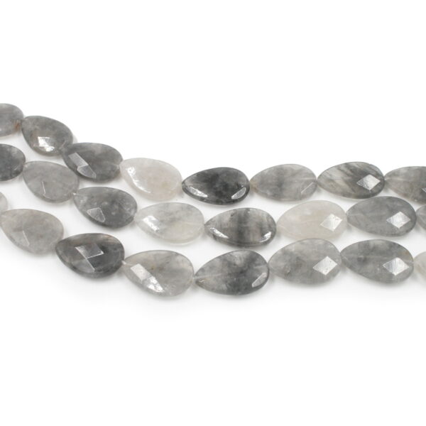 Cloudy quartz strands faceted flat drop shape size 30x20mm
