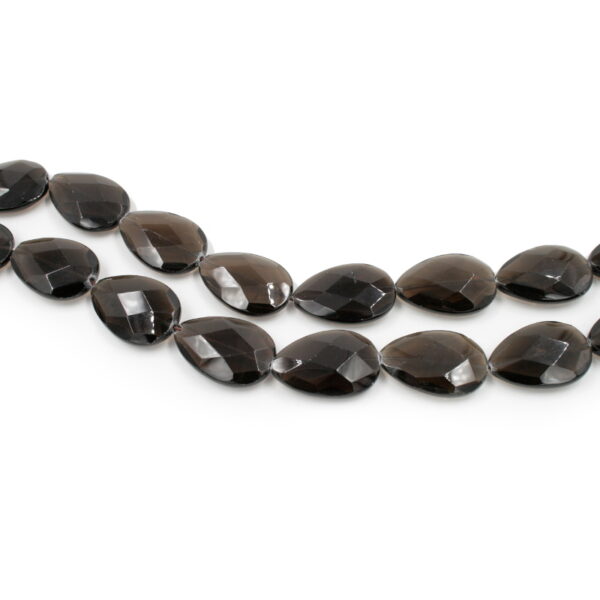 Smoky Quartz strands faceted flat drop shape size 30x20mm