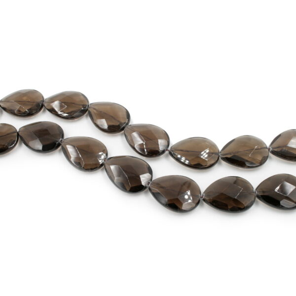 Smoky Quartz strands faceted flat drop shape size 30x22mm